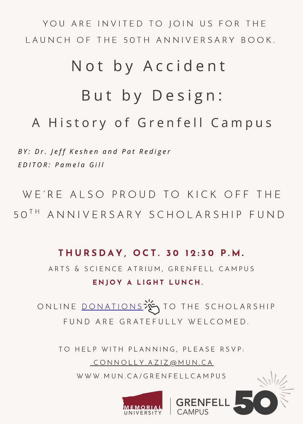 Grenfell 50th Book Launch Invite (updated Oct. 17)